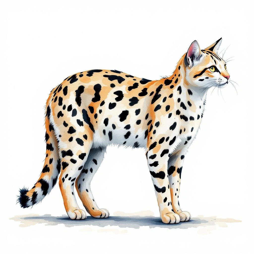 Watercolor illustration of Chat marbré (Pardofelis marmorata)