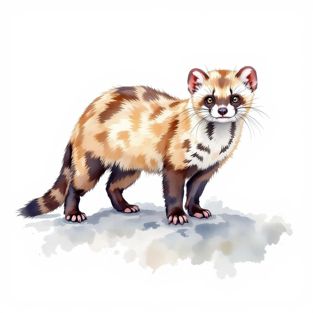 Watercolor illustration of Marbled polecat (Vormela peregusna)