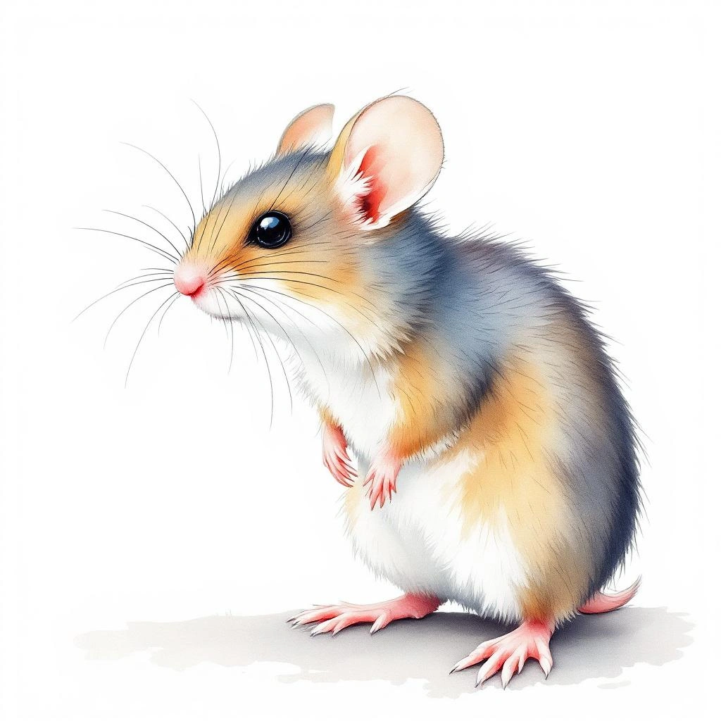 Watercolor illustration of Masked Mouse-tailed Dormouse (Myomimus personatus)