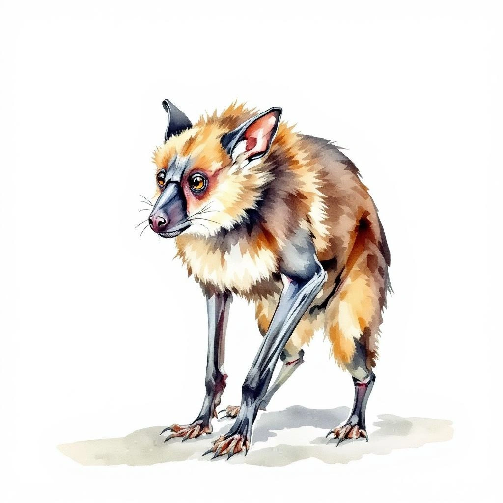 Watercolor illustration of Mato Grosso Dog-faced Bat (Neoplatymops mattogrossensis)