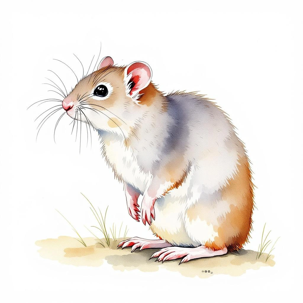 Watercolor illustration of Maximowicz s Vole (Microtus maximowiczii)
