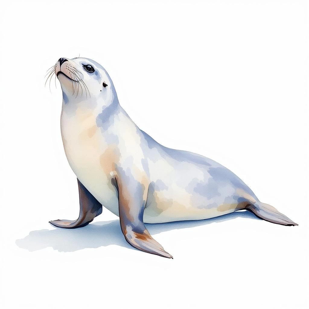 Watercolor illustration of Mediterranean monk seal (Monachus monachus)