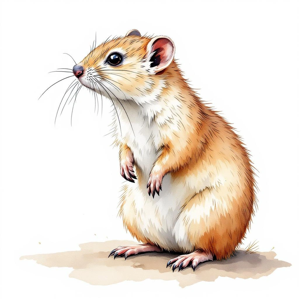 Watercolor illustration of Mittelmeer-Kleinwühlmaus (Microtus duodecimcostatus)