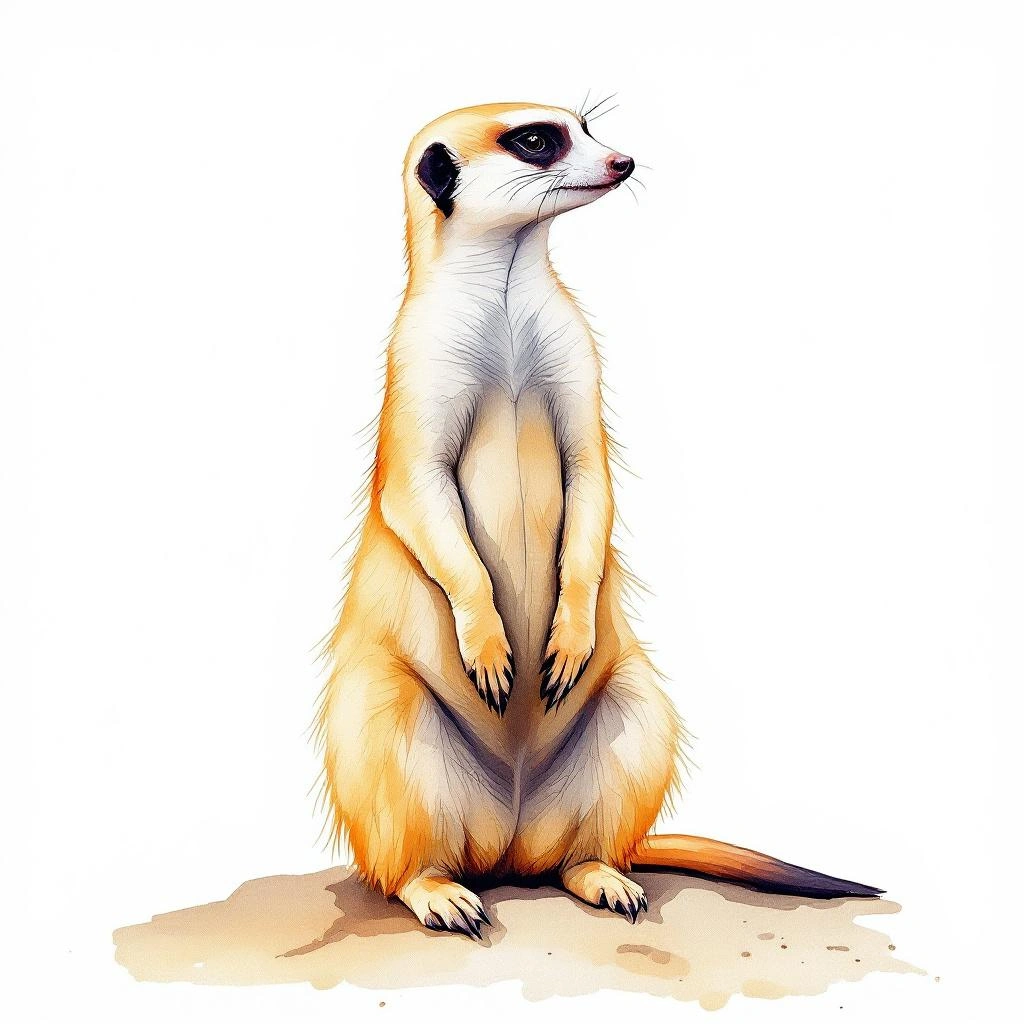 Watercolor illustration of Meerkat (Suricata suricatta)
