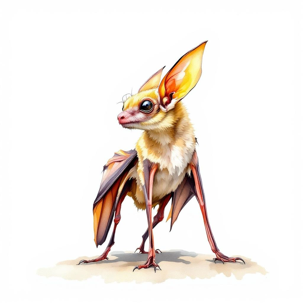 Watercolor illustration of Melissa's Yellow-eared Bat (Vampyressa melissa)