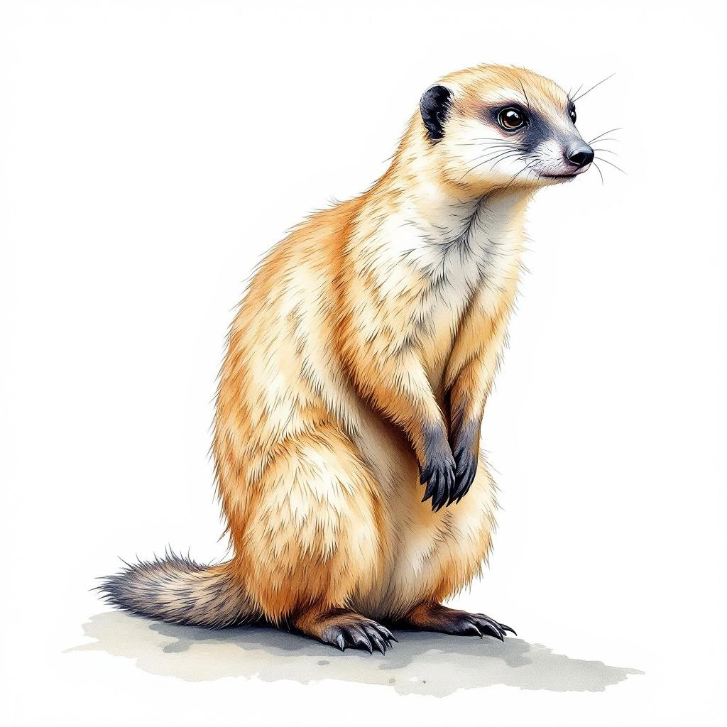Watercolor illustration of Meller’s Mongoose (Rhynchogale melleri)