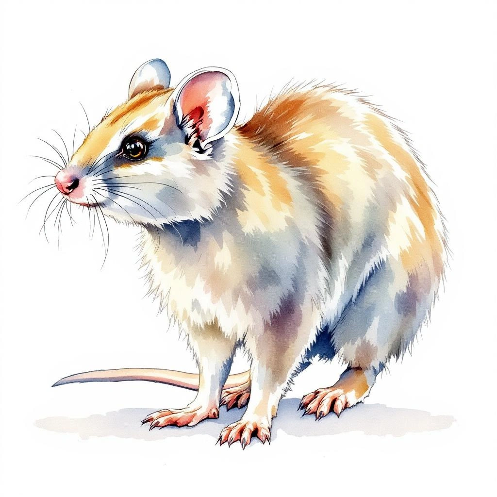 Watercolor illustration of Mérida Oryzomys (Nephelomys meridensis)