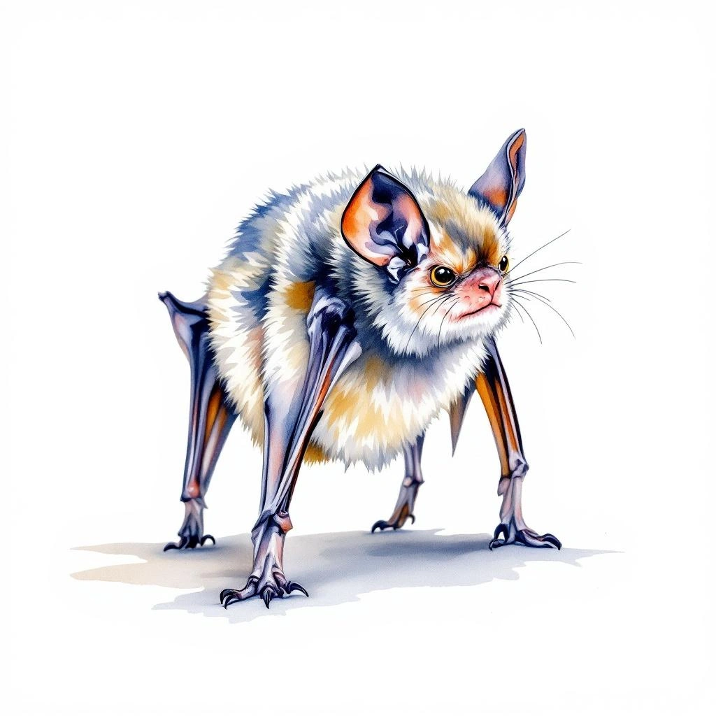 Watercolor illustration of Mexican free-tailed bat (Tadarida brasiliensis)