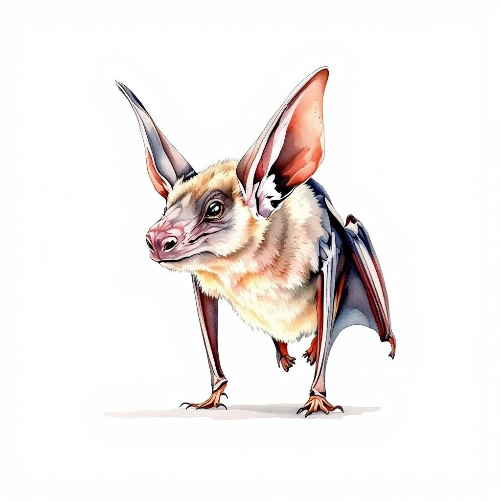Watercolor illustration of Mexican Funnel-eared Bat (Natalus mexicanus)