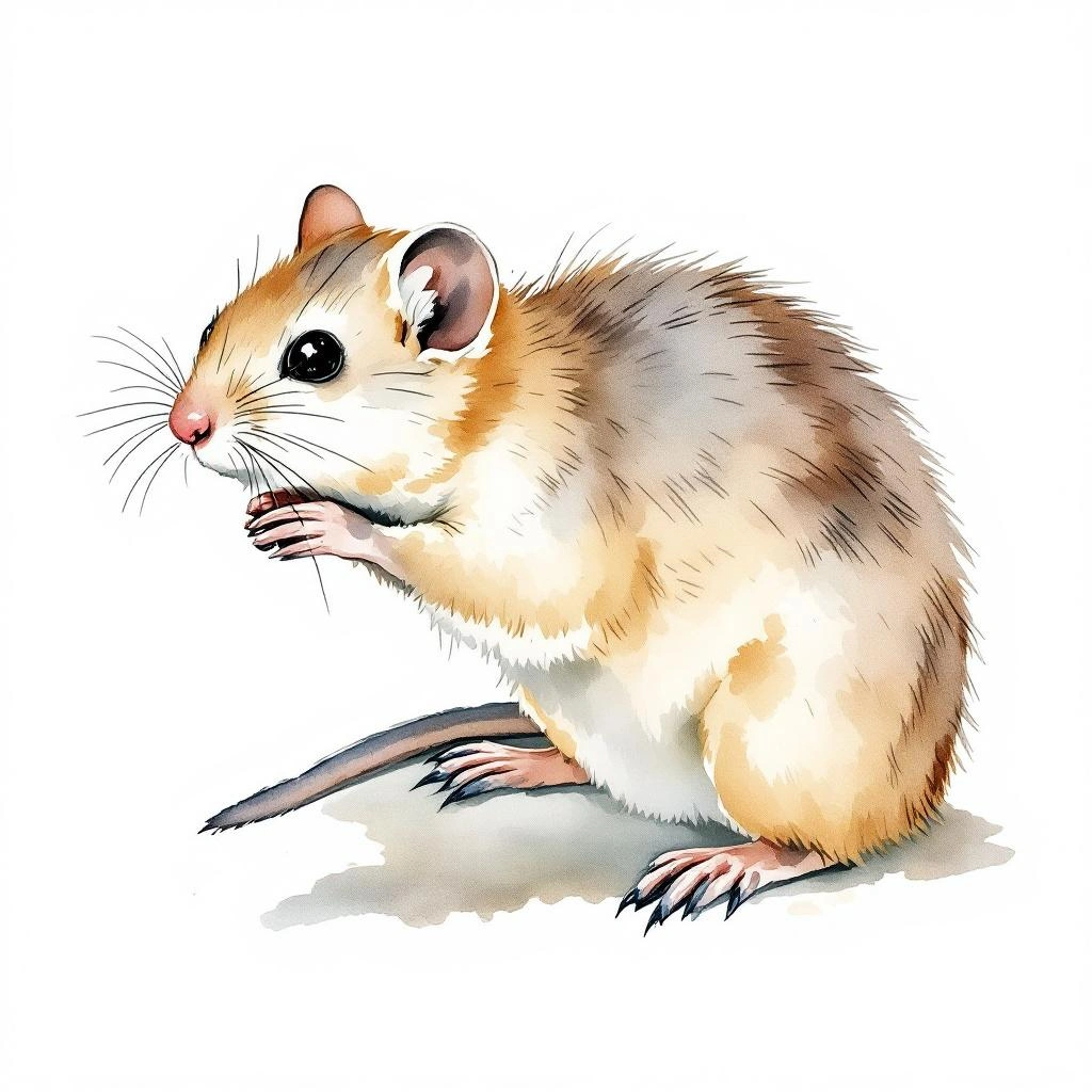 Watercolor illustration of Middle East Vole (Microtus transcaspicus)