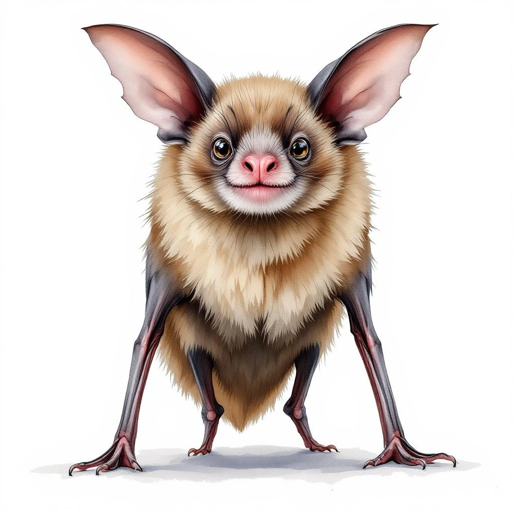 Watercolor illustration of Miller's Long-tongued Bat (Glossophaga longirostris)