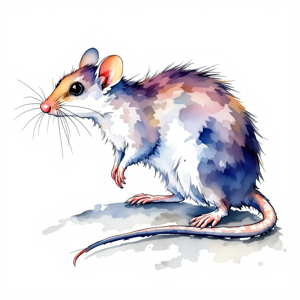 Watercolor illustration of Mira Climbing Rat (Tylomys mirae)