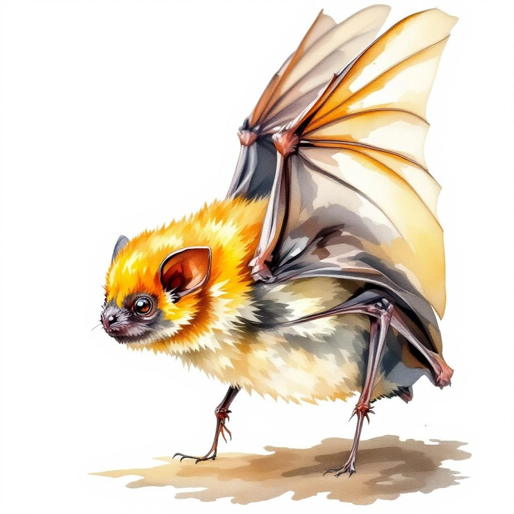 Watercolor illustration of Mistratoan Yellow-shouldered Bat (Sturnira mistratensis)