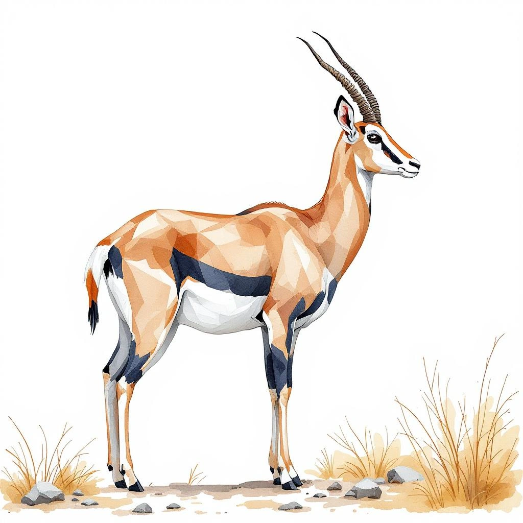 Watercolor illustration of Mongolian gazelle (Procapra gutturosa)