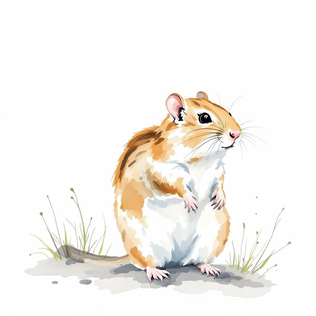 Watercolor illustration of Mongolian gerbil (Meriones unguiculatus)