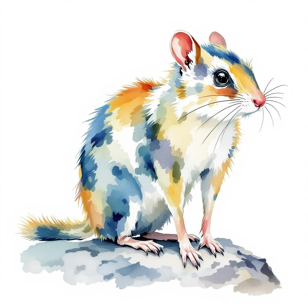 Watercolor illustration of Montane Colilargo (Microryzomys minutus)
