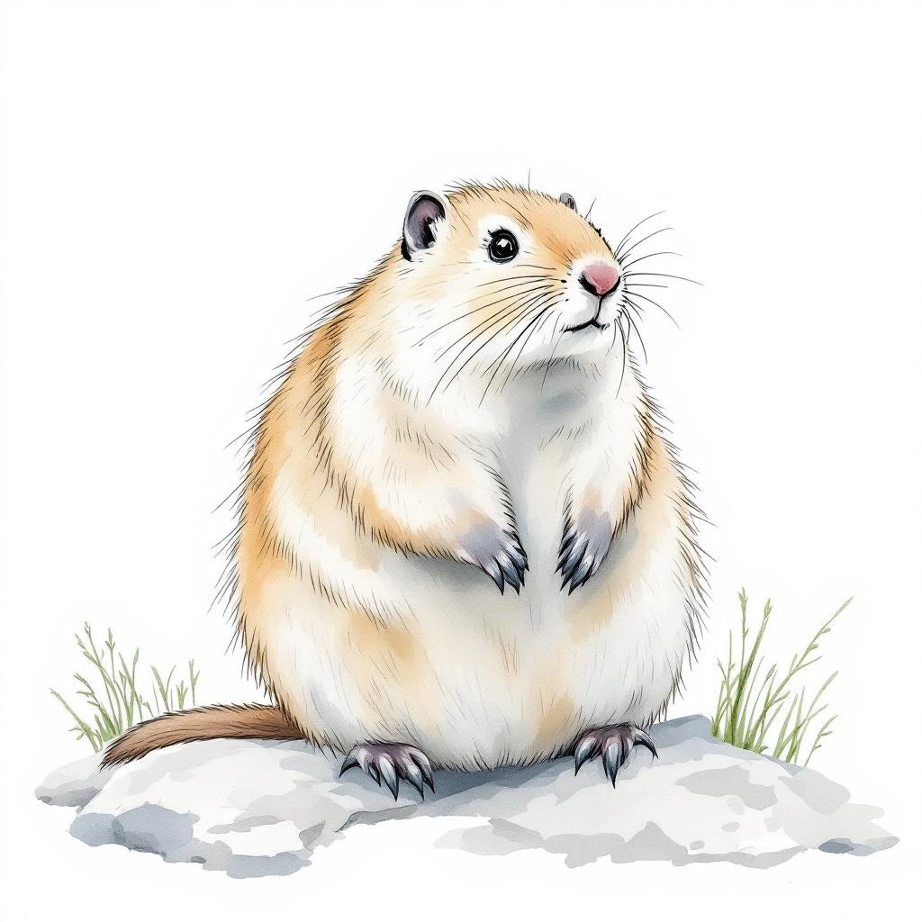 Watercolor illustration of Montane Water Vole (Arvicola scherman)