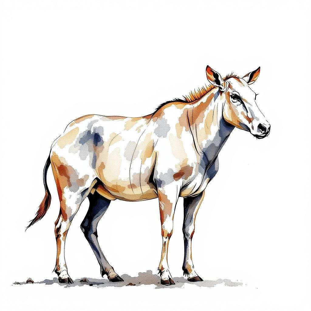 Watercolor illustration of Berg-Anoa (Bubalus quarlesi)