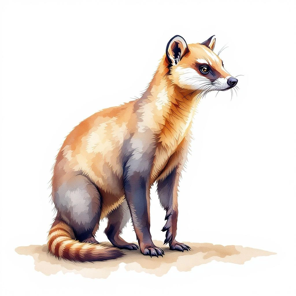 Watercolor illustration of Mountain Coati (Nasua olivacea)