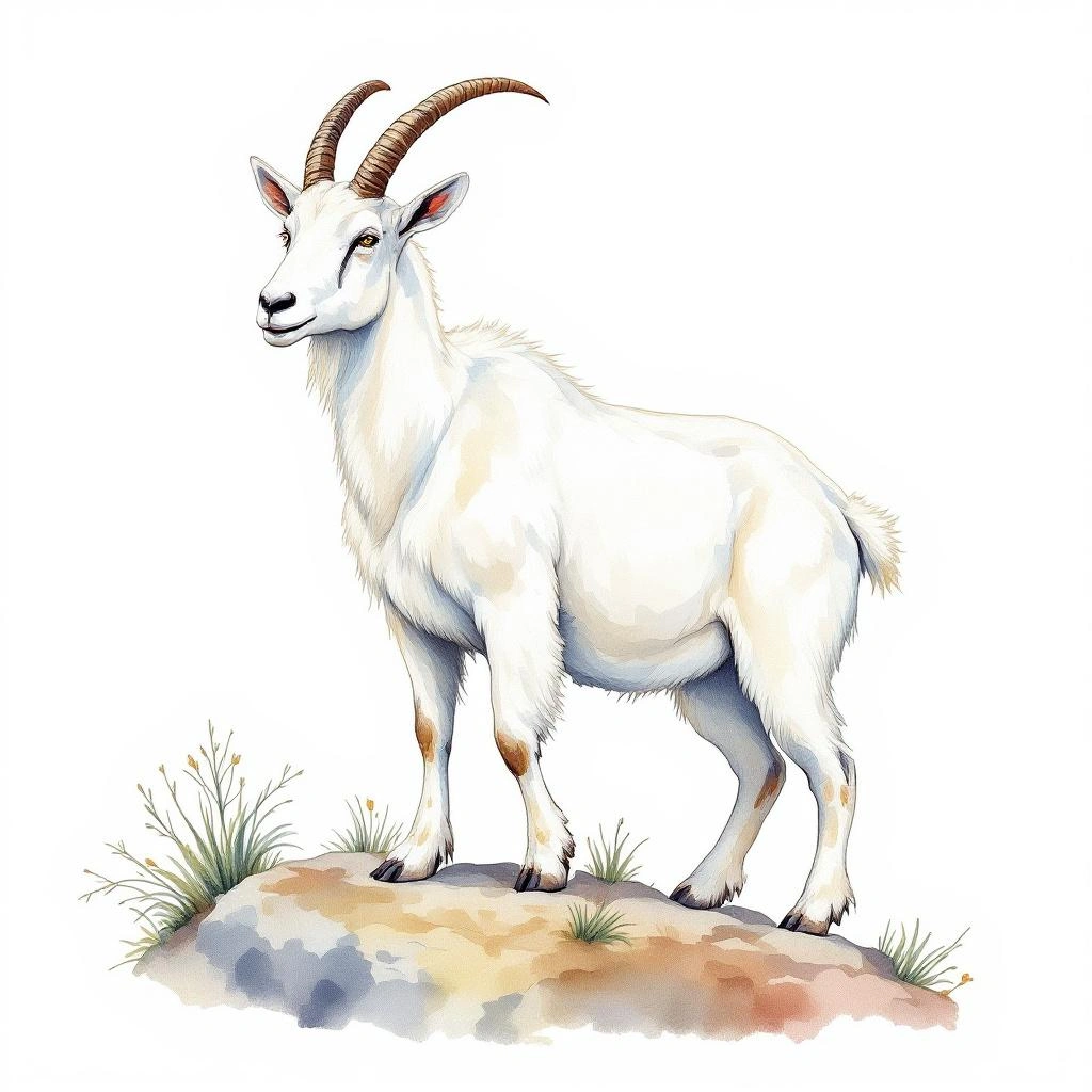 Watercolor illustration of Mountain Goat (Oreamnos americanus)