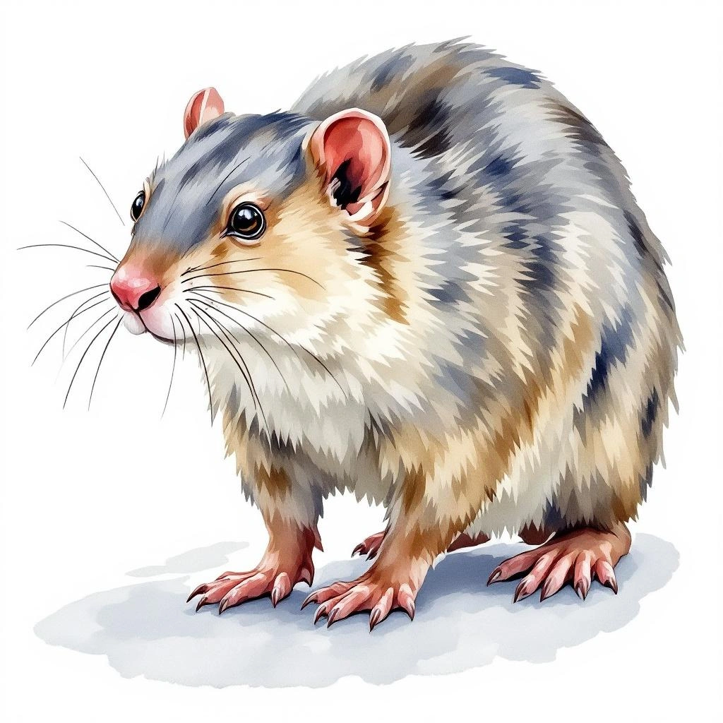 Watercolor illustration of Mountain Water Rat (Baiyankamys habbema)
