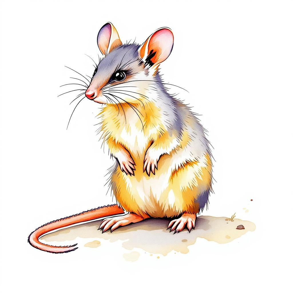 Watercolor illustration of Mouse bandicoot (Microperoryctes murina)