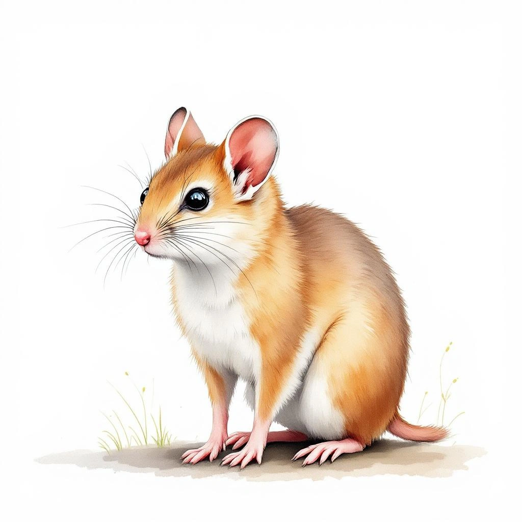 Watercolor illustration of Mt Pirri Deermouse (Isthmomys pirrensis)