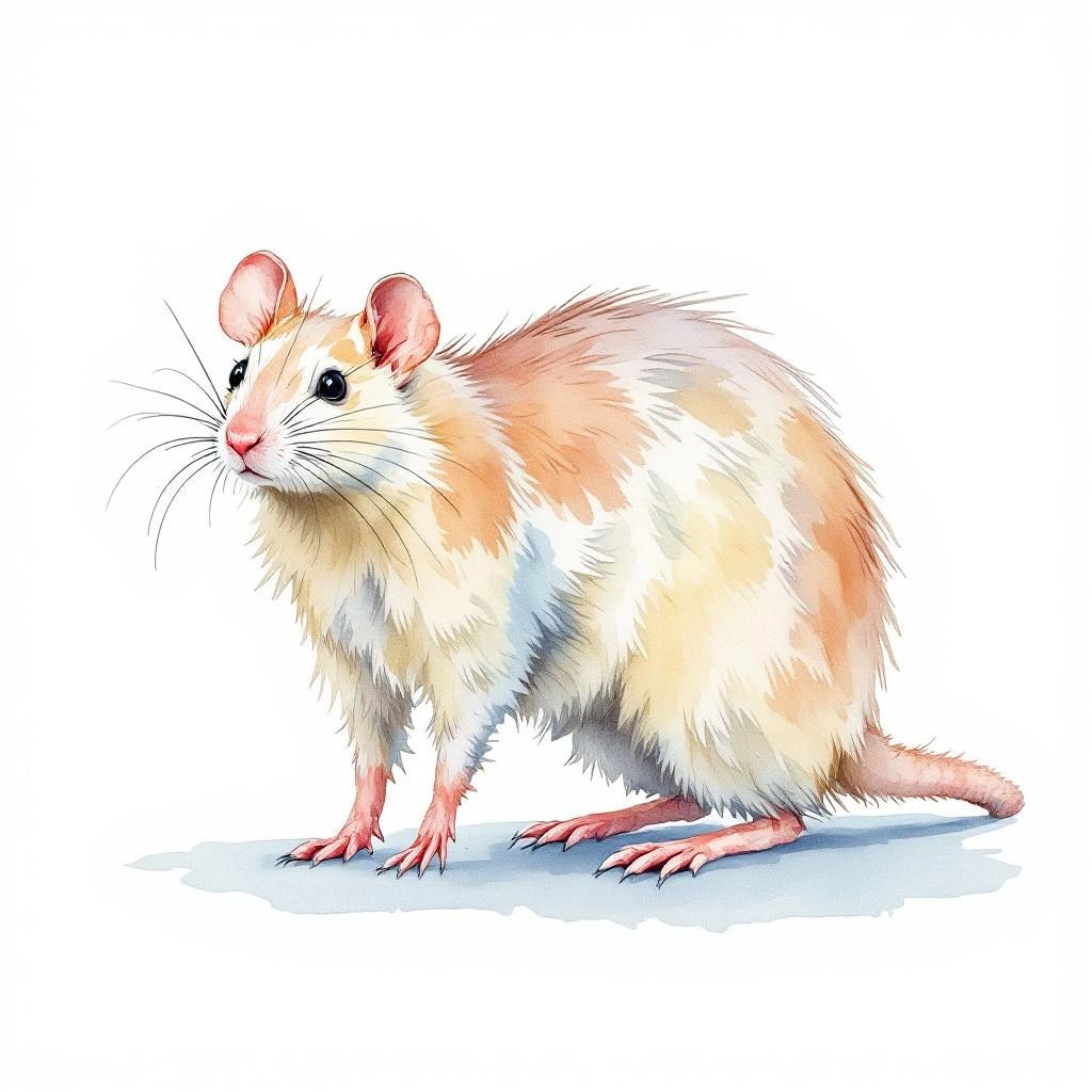 Watercolor illustration of Napo Spiny-rat (Proechimys quadruplicatus)