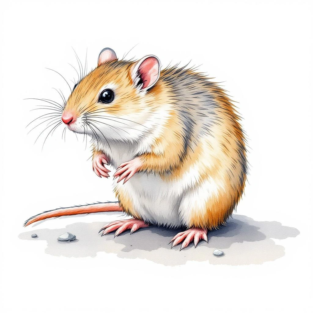 Watercolor illustration of Narrow-headed Vole (Microtus gregalis)