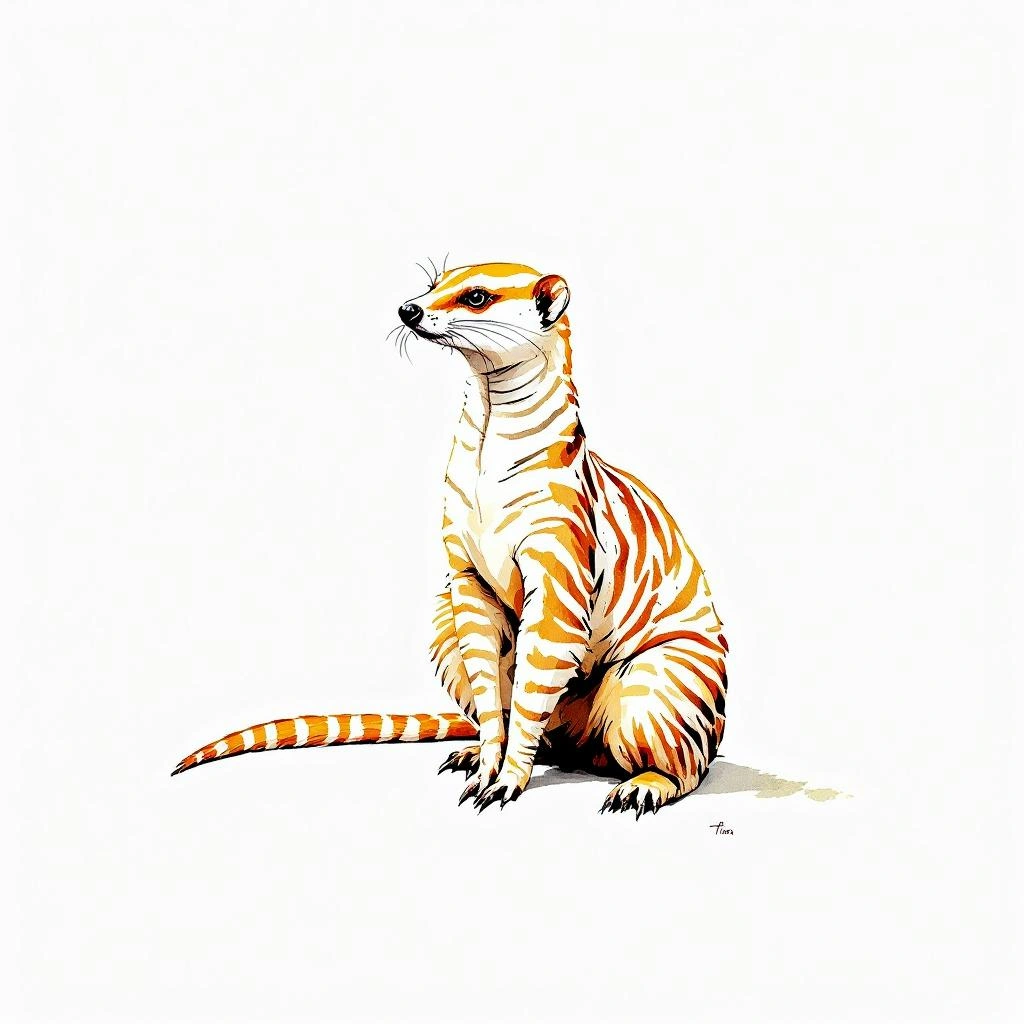 Watercolor illustration of Narrow-striped Mongoose (Mungotictis decemlineata)