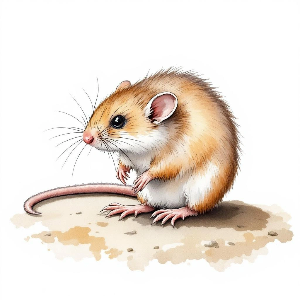 Watercolor illustration of Nelson's pocket mouse (Chaetodipus nelsoni)