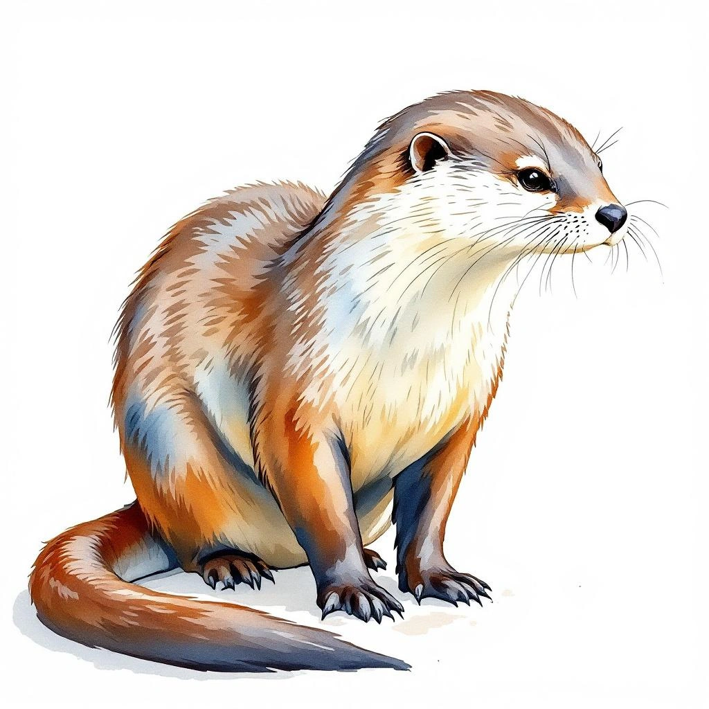Watercolor illustration of Neotropical otter (Lontra longicaudis)