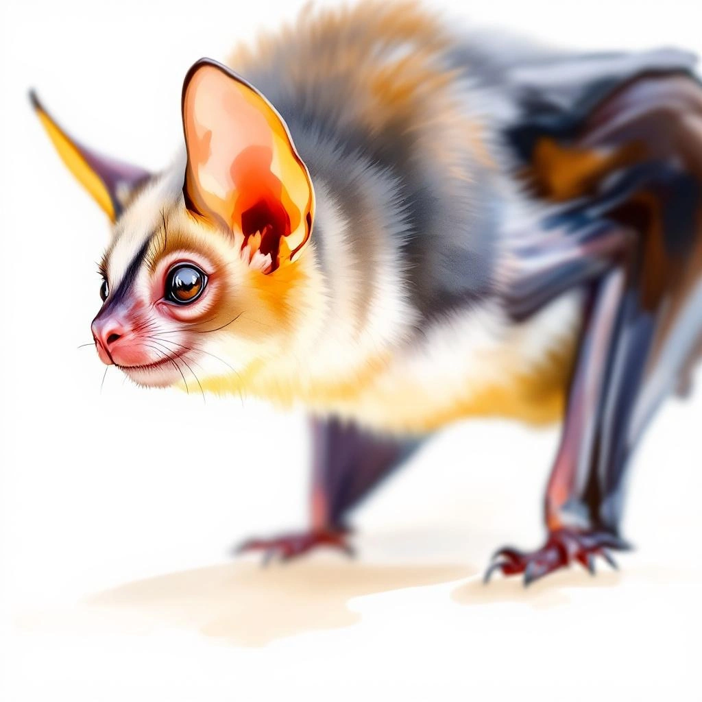 Watercolor illustration of New Caledonia Long-tailed Fruit Bat (Notopteris neocaledonicus)