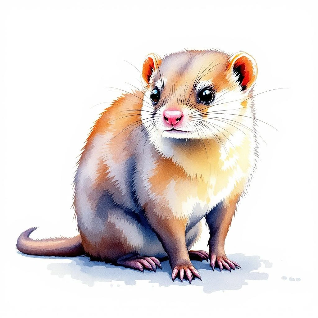 Watercolor illustration of Nimba otter shrew (Micropotamogale lamottei)