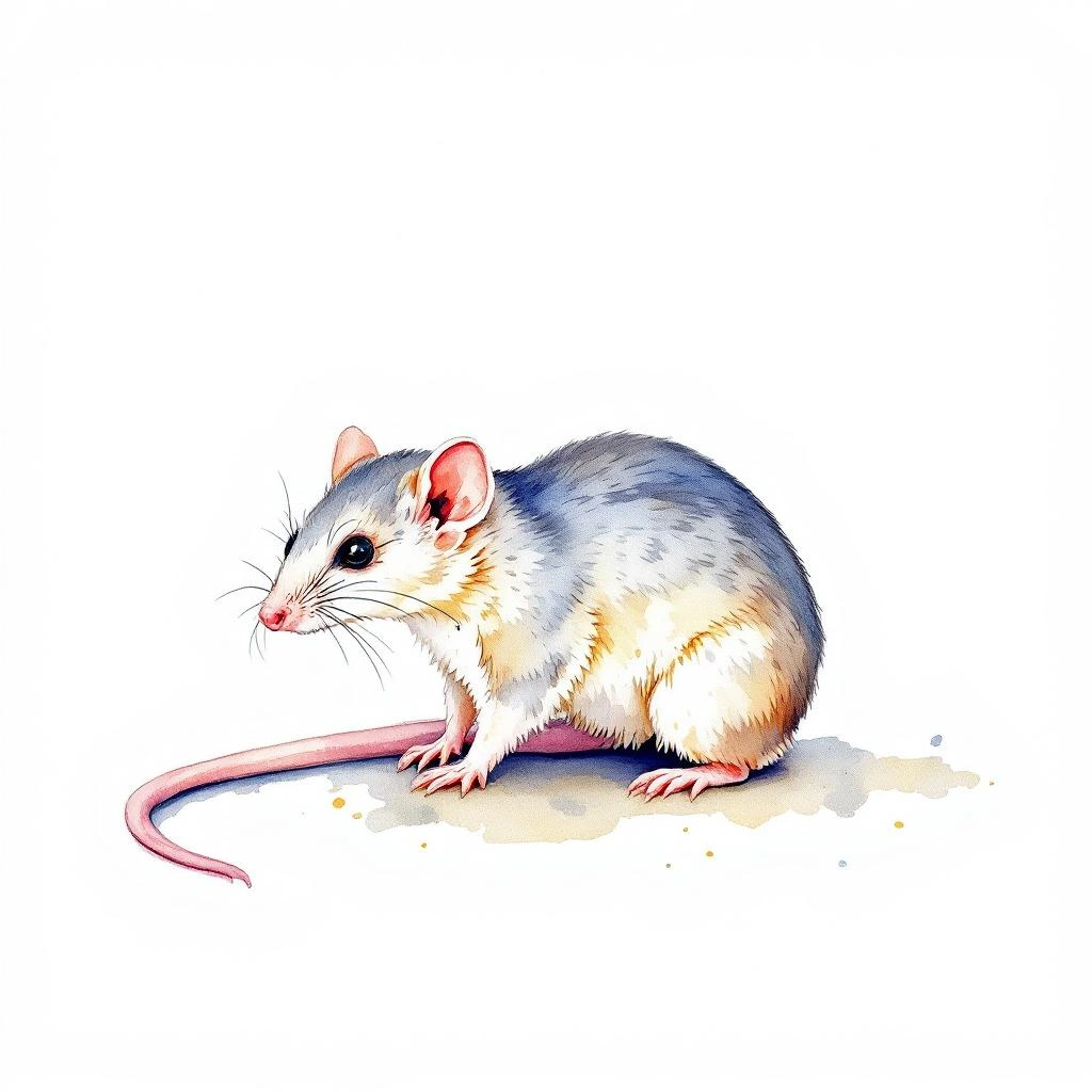 Watercolor illustration of North African White-toothed Shrew (Crocidura pachyura)