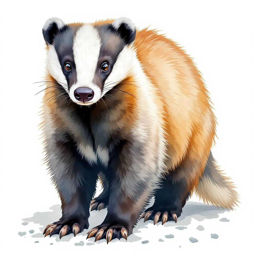 Watercolor illustration of Tlalcoyote (Taxidea taxus)
