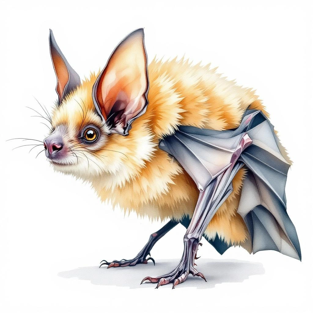 Watercolor illustration of North American Hoary Bat (Aeorestes cinereus)