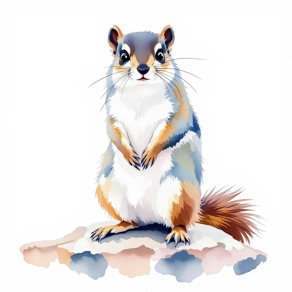 Watercolor illustration of Northern Chinese Flying Squirrel (Aeretes melanopterus)