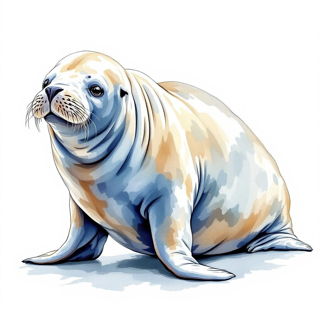Watercolor illustration of Northern elephant seal (Mirounga angustirostris)