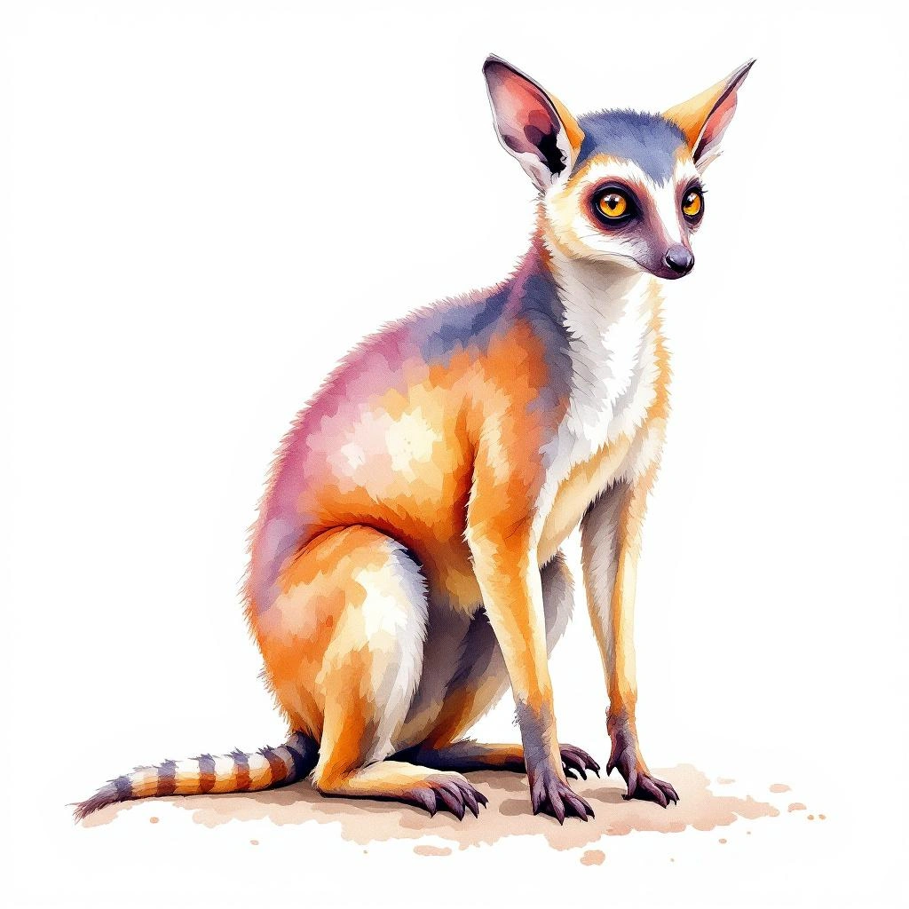 Watercolor illustration of Northern Greater Galago (Otolemur garnettii)