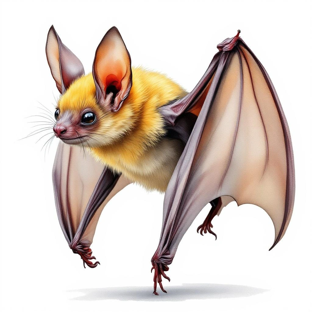 Watercolor illustration of Northern Yellow-shouldered Bat (Sturnira parvidens)