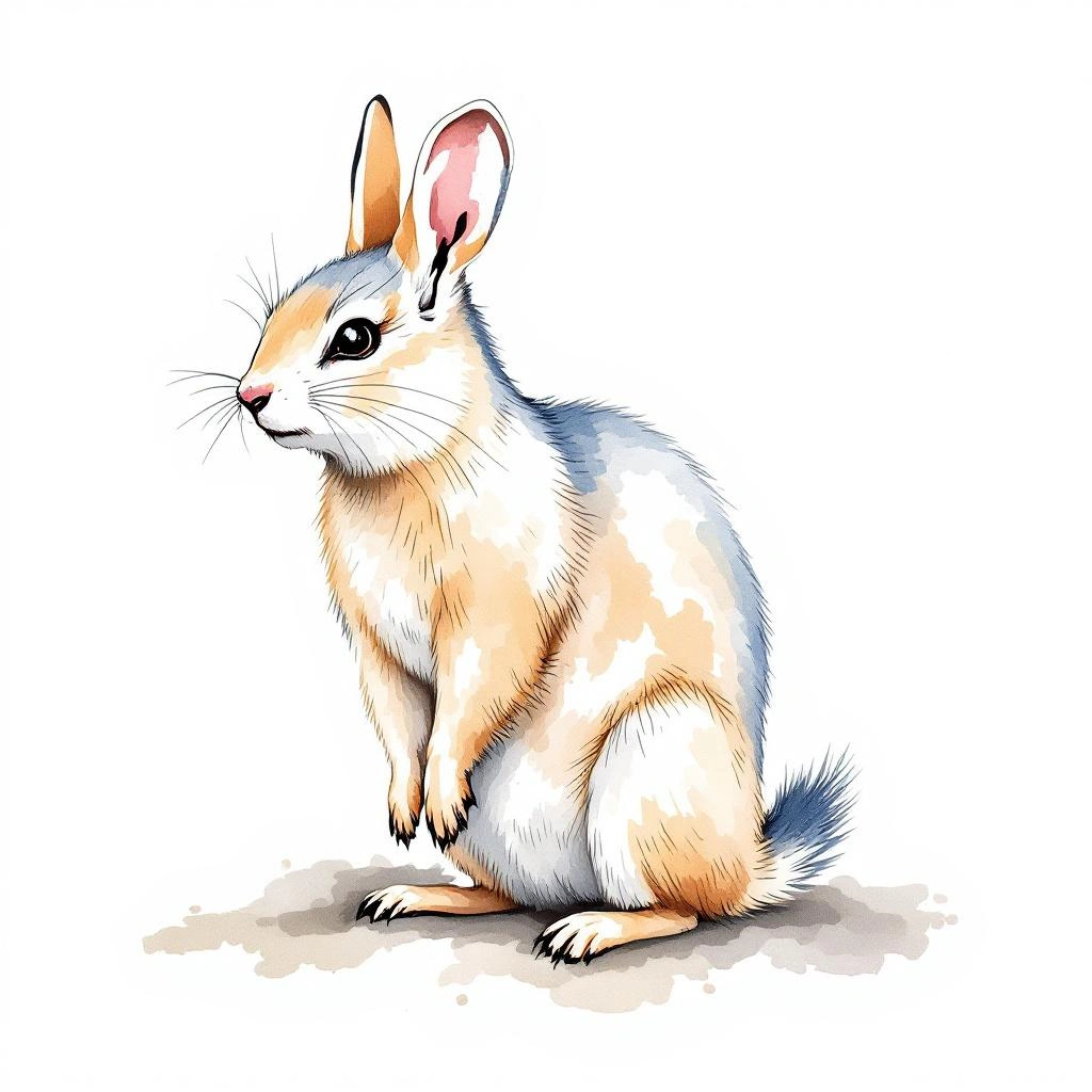 Watercolor illustration of Nubra Pika (Ochotona nubrica)