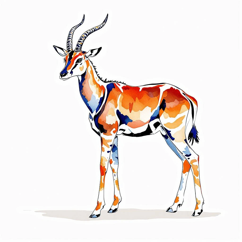 Watercolor illustration of Okapi (Okapia johnstoni)