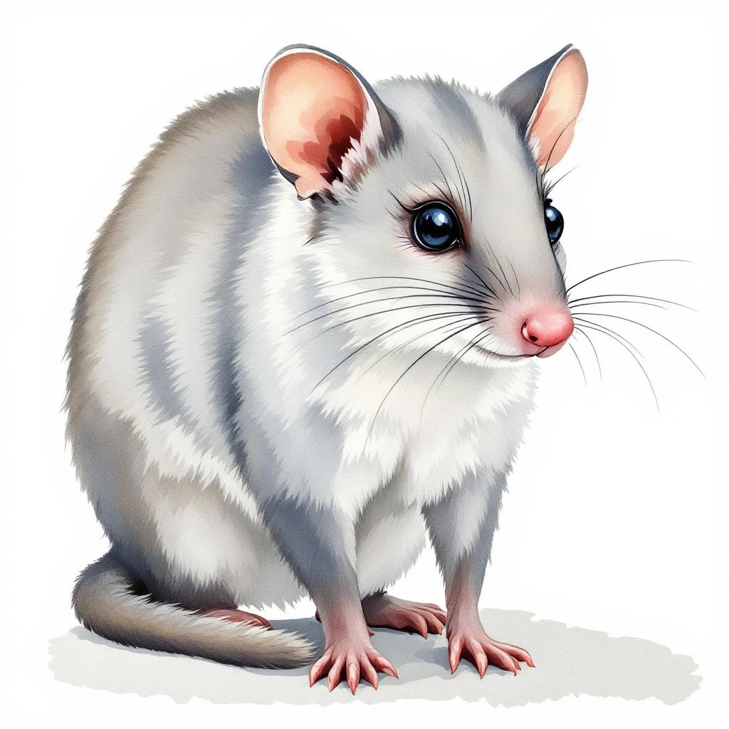 Watercolor illustration of Olive-gray Thomasomys (Thomasomys cinereus)