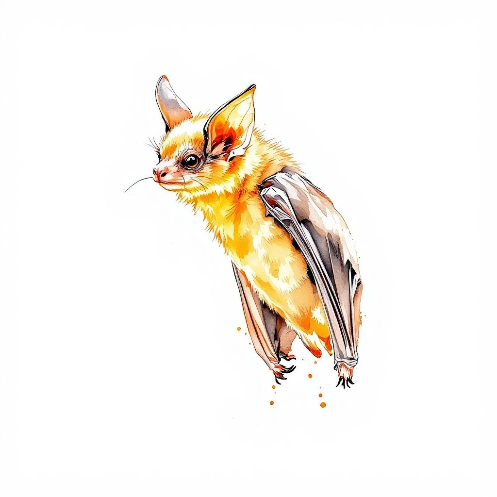 Watercolor illustration of Orange-throated Bat (Lampronycteris brachyotis)