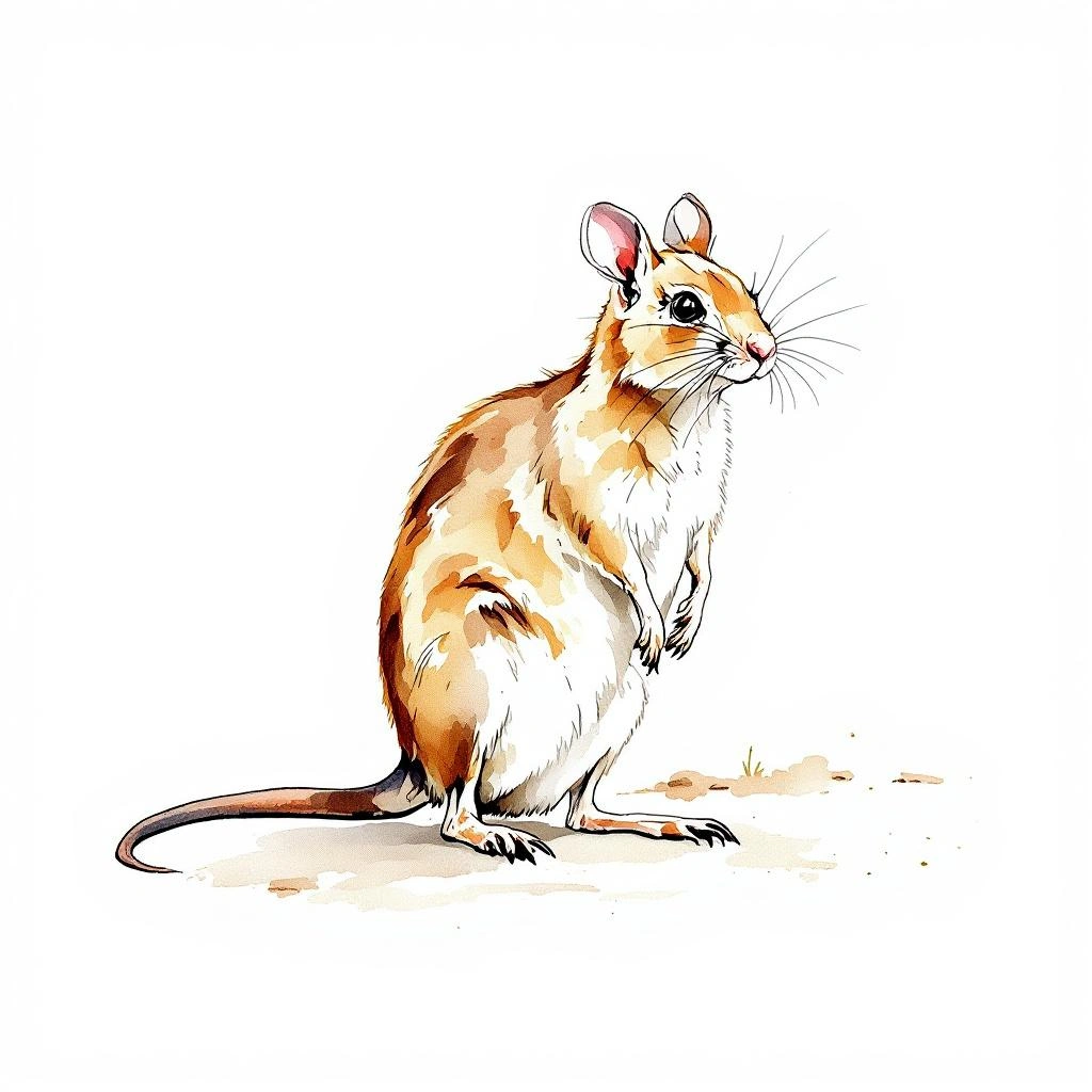 Watercolor illustration of Ord's kangaroo rat (Dipodomys ordii)
