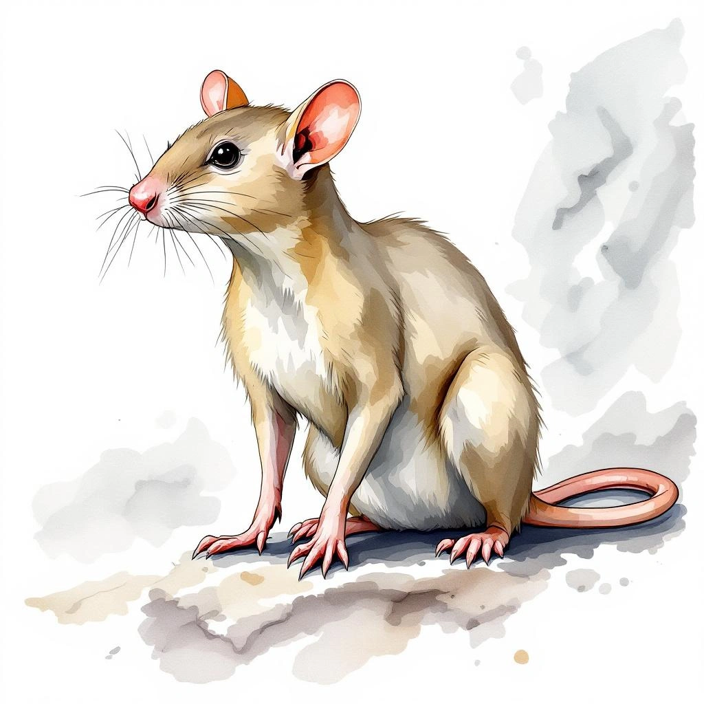 Watercolor illustration of Oriente Cave Rat (Boromys offella)