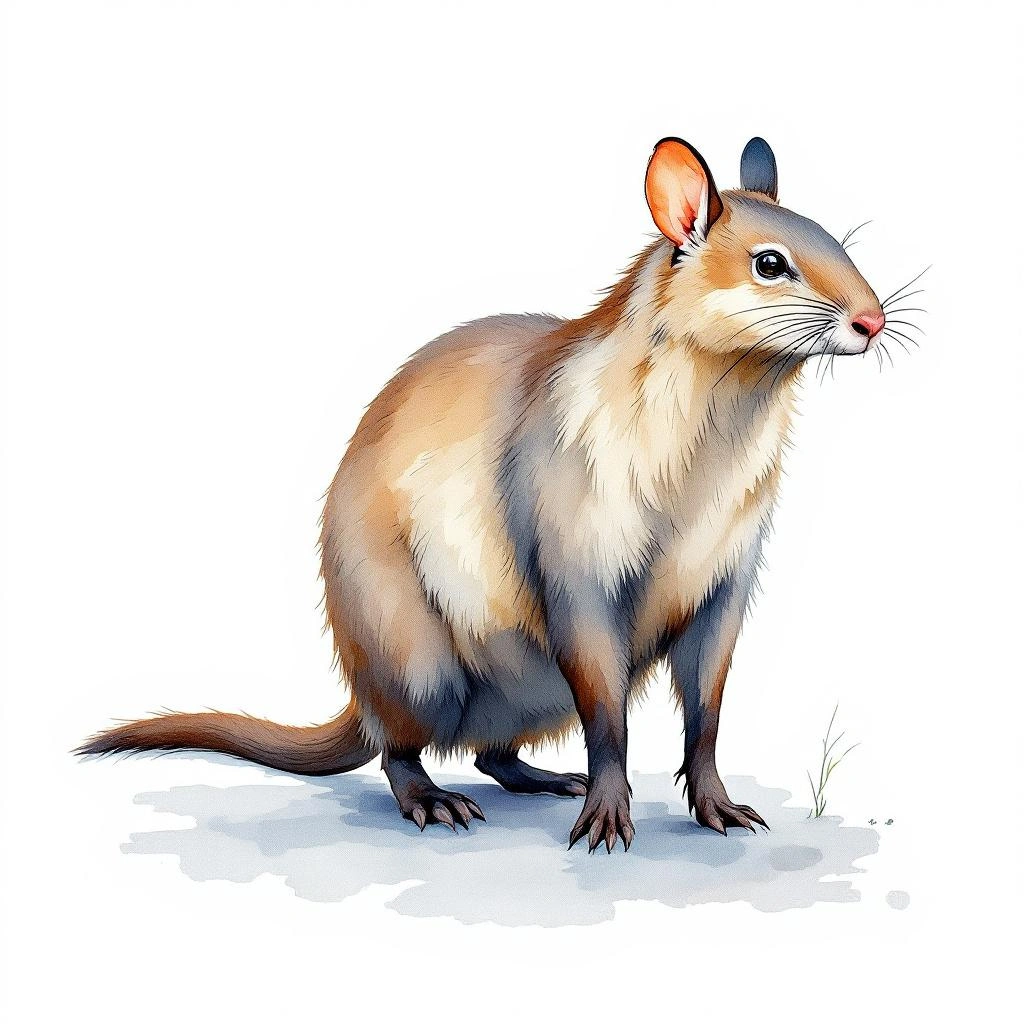 Watercolor illustration of Orinoco Agouti (Dasyprocta guamara)