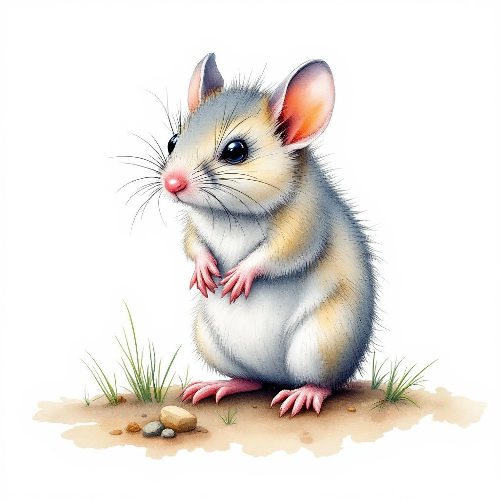 Watercolor illustration of Overlook Spiny Pocket Mouse (Heteromys catopterius)