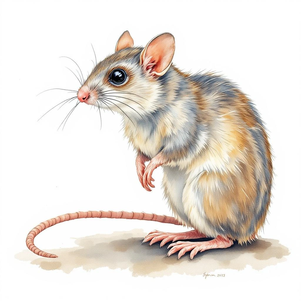 Watercolor illustration of Owl s Spiny Rat (Carterodon sulcidens)
